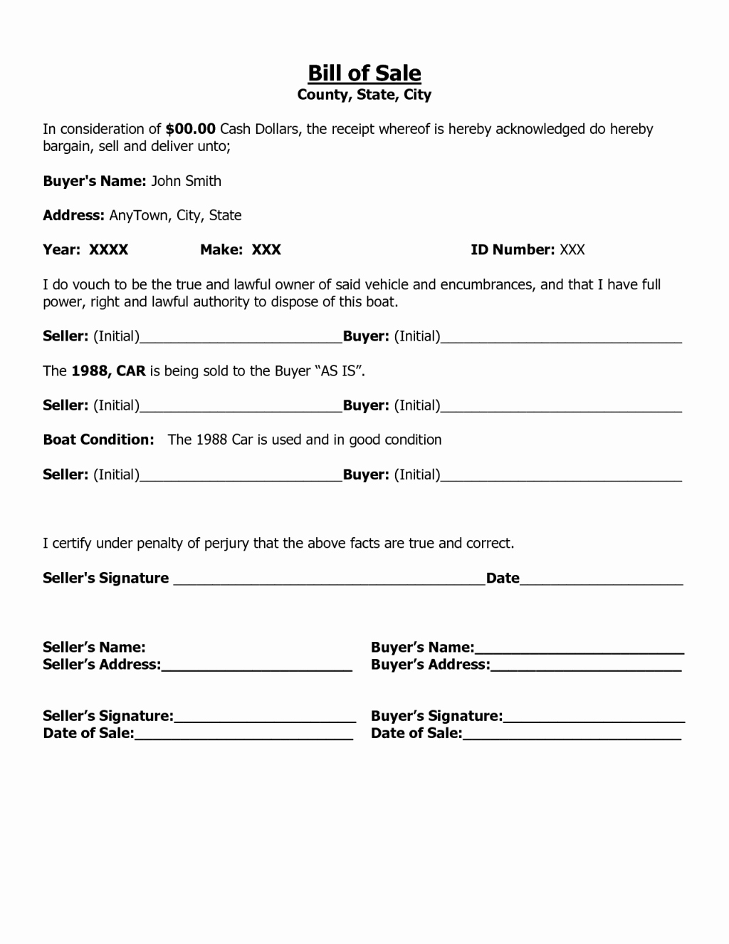 Bill Sale Sample Document Free Blank Invoice form