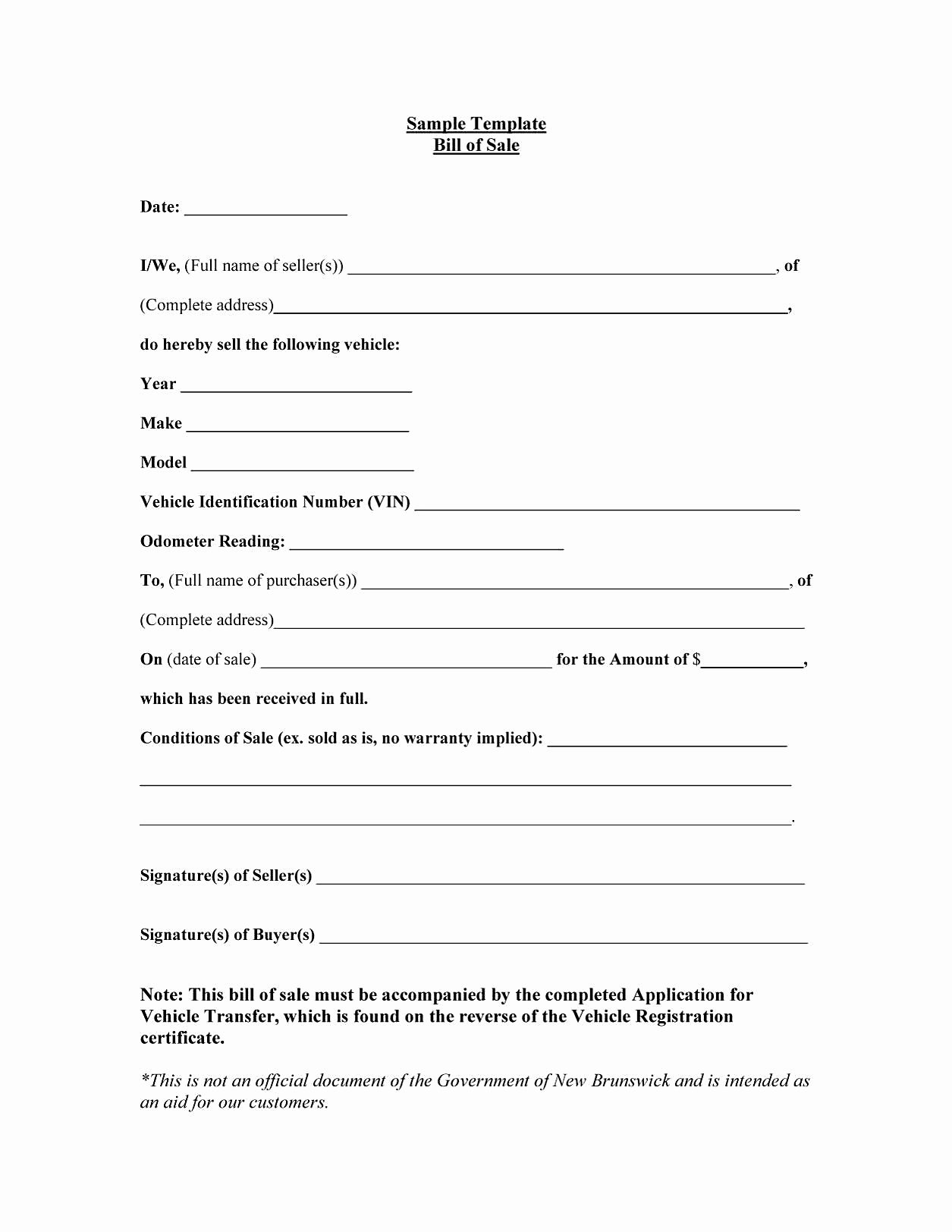 bill of sale sample document