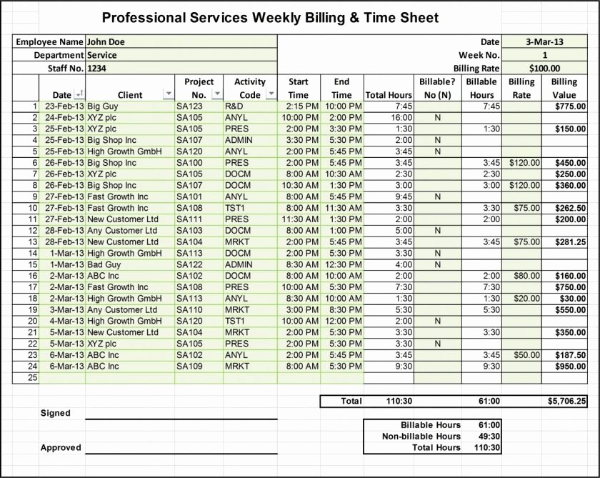 Billable Hours Spreadsheet