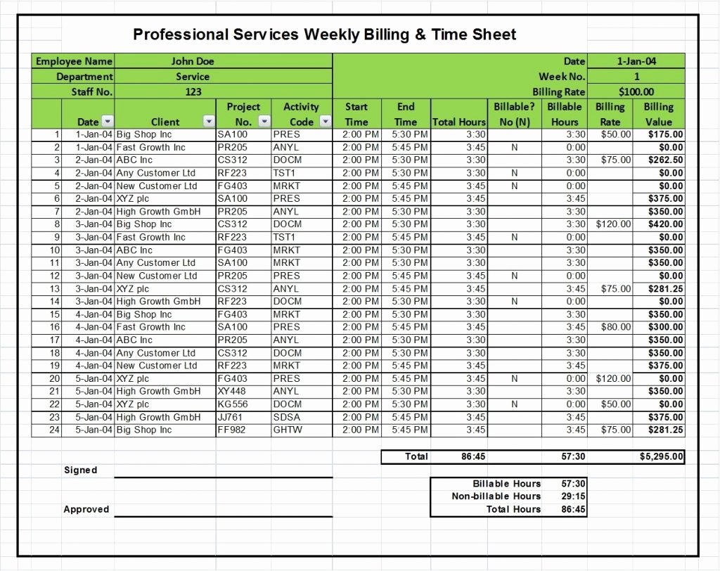 Billable Hours Spreadsheet