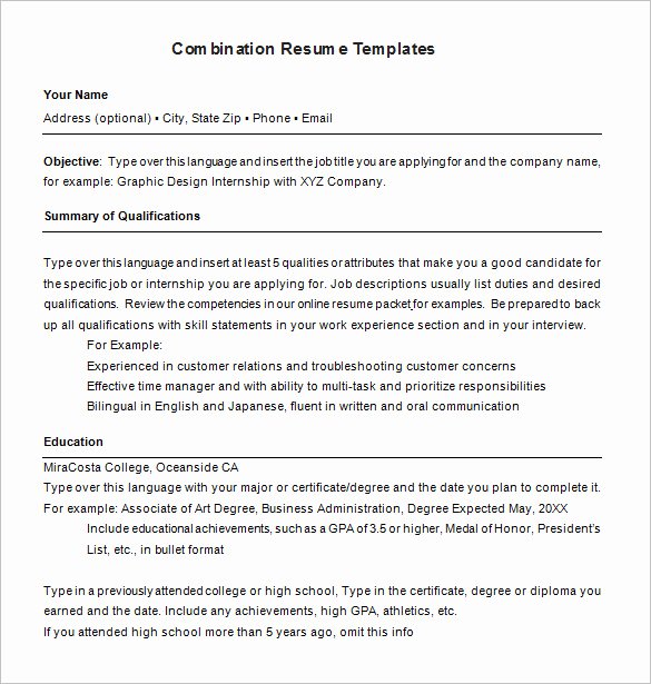 Bination Resume Template – 6 Free Samples Examples