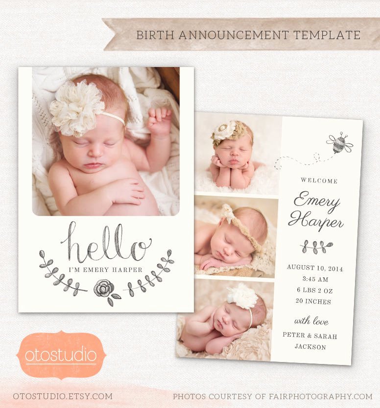 Birth Announcement Template Pencil Bee Cb031 5x7 Card