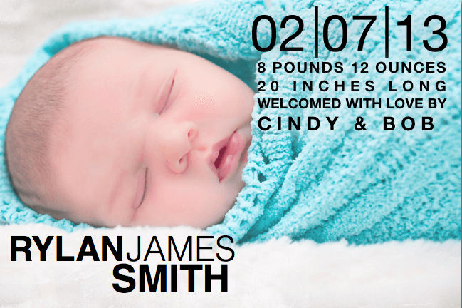 birth announcement template with block text