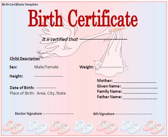 Birth Certificate Template Word Excel formats
