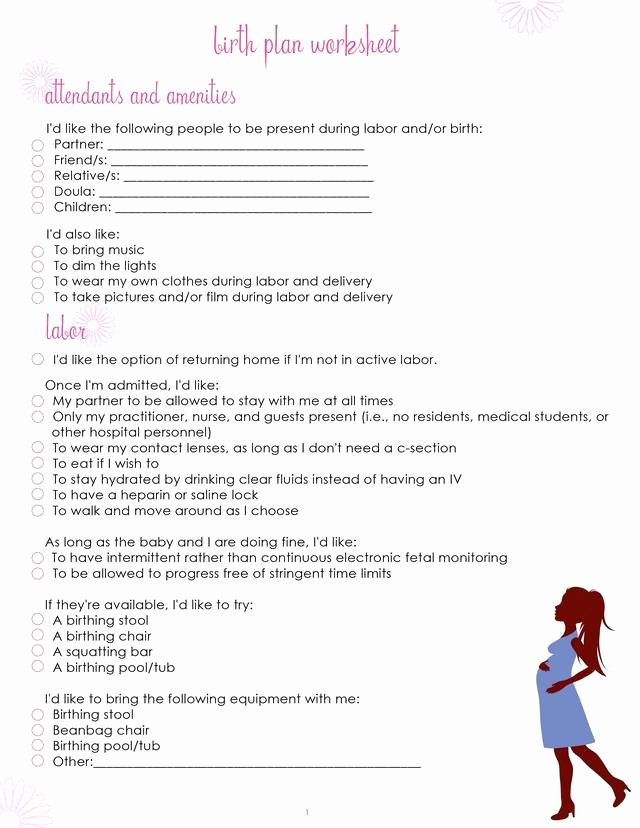 Birth Plan Worksheet Page 1 Free Printable Coloring Pages