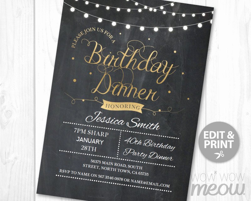 Birthday Dinner Party Invite Instant Download Any Age 30th