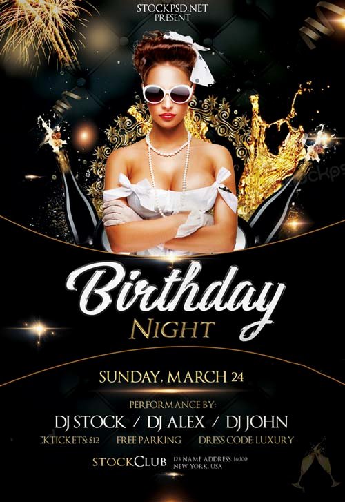 Birthday Gold Night Free Psd Flyer Template Download