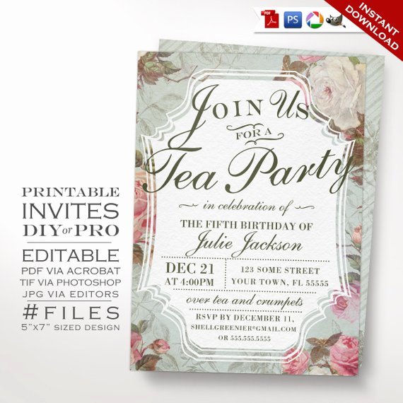 Birthday Tea Party Invitation Template Vintage Rose Tea