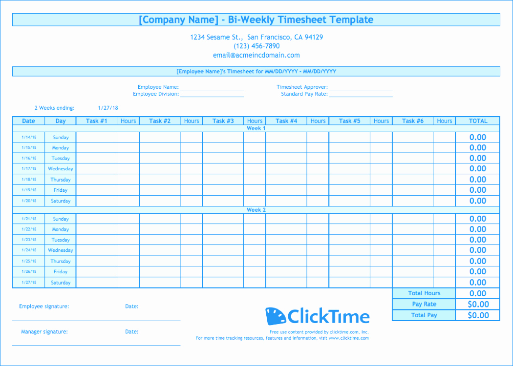 Biweekly Timesheet Template Free Excel Templates