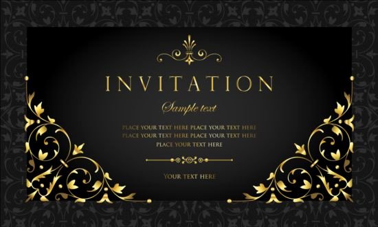 Black and Gold Vintage Style Invitation Card Vector 04