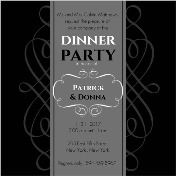 Black and Gray formal Dinner Invite
