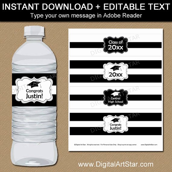 Black and White Graduation Water Bottle Label Template High