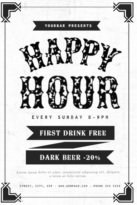 Black and White Happy Hour Flyer Template