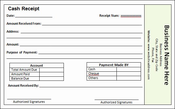 Blank and Editable Cash Receipt Sample for Customer