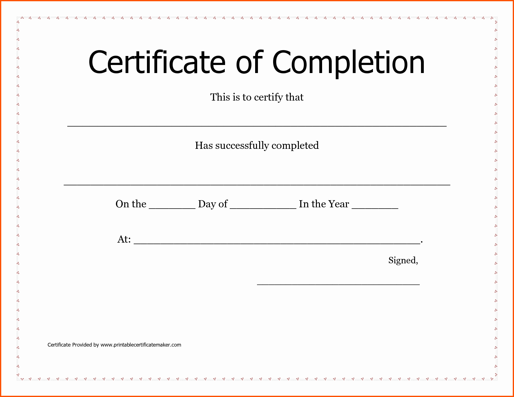 blank certificates of pletion