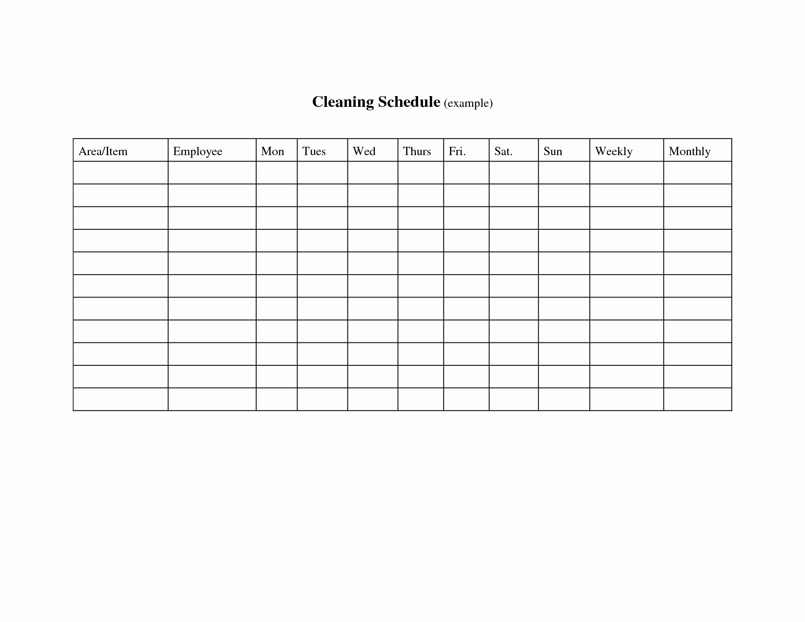 Blank Daily Cleaning Schedule and Record Sheet Fice