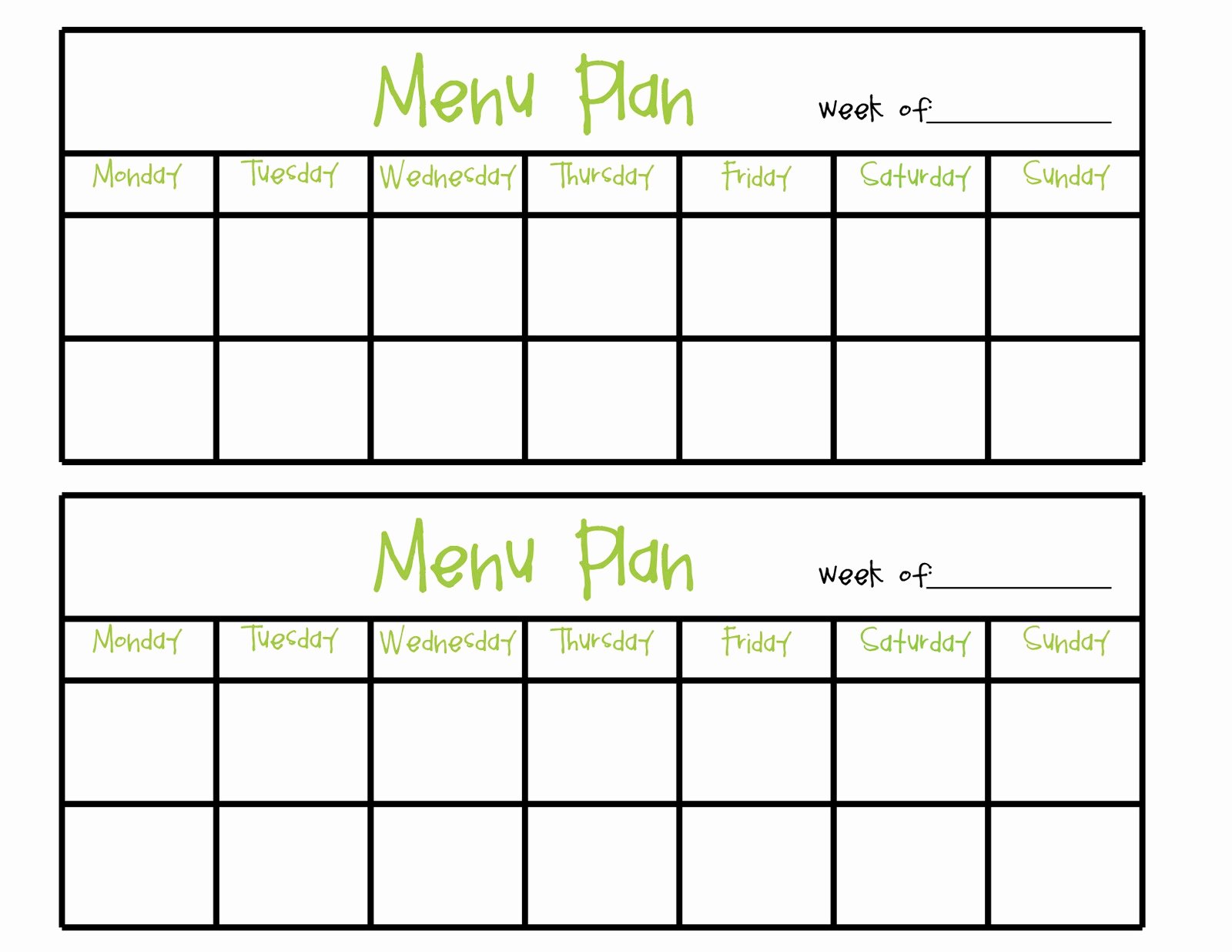 Blank Day Care Menu Template to Pin On Pinterest