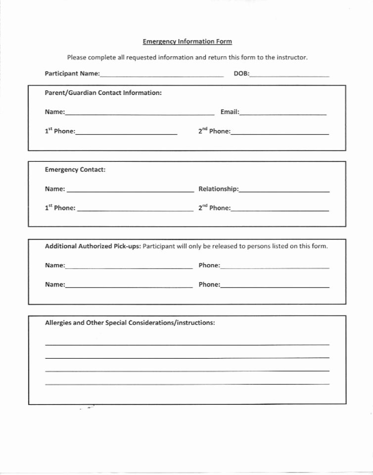 blank emergency contact form