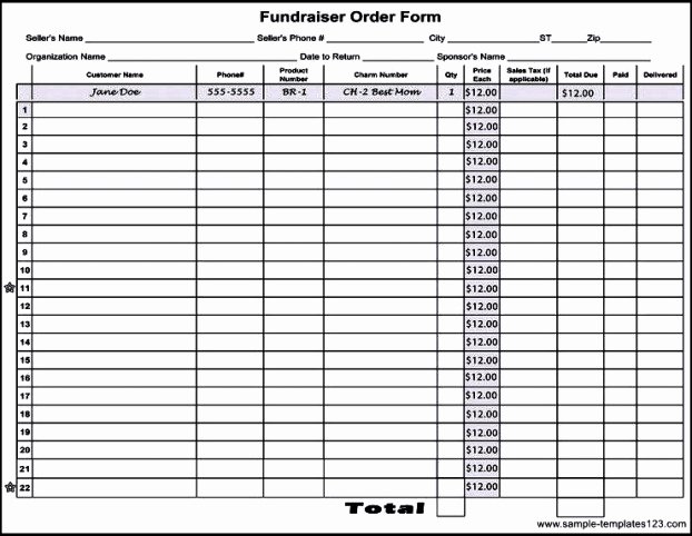Blank Fundraiser order form Template Blank Fundraiser