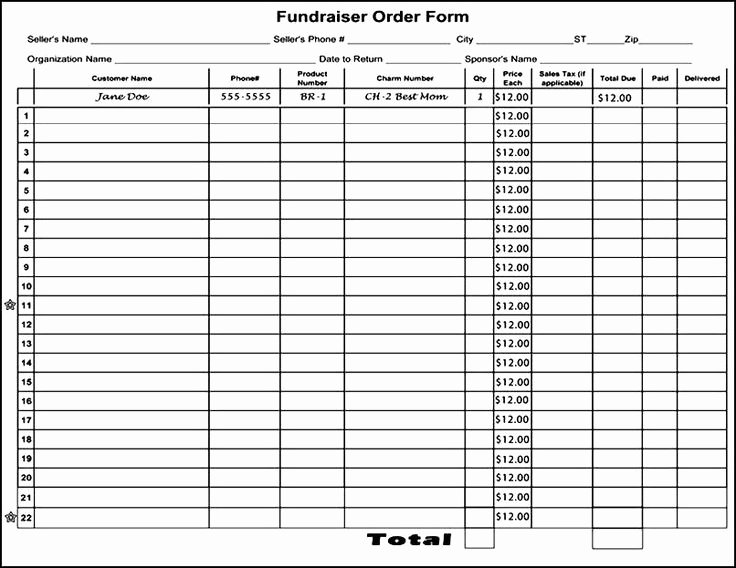 Blank Fundraiser order form Template