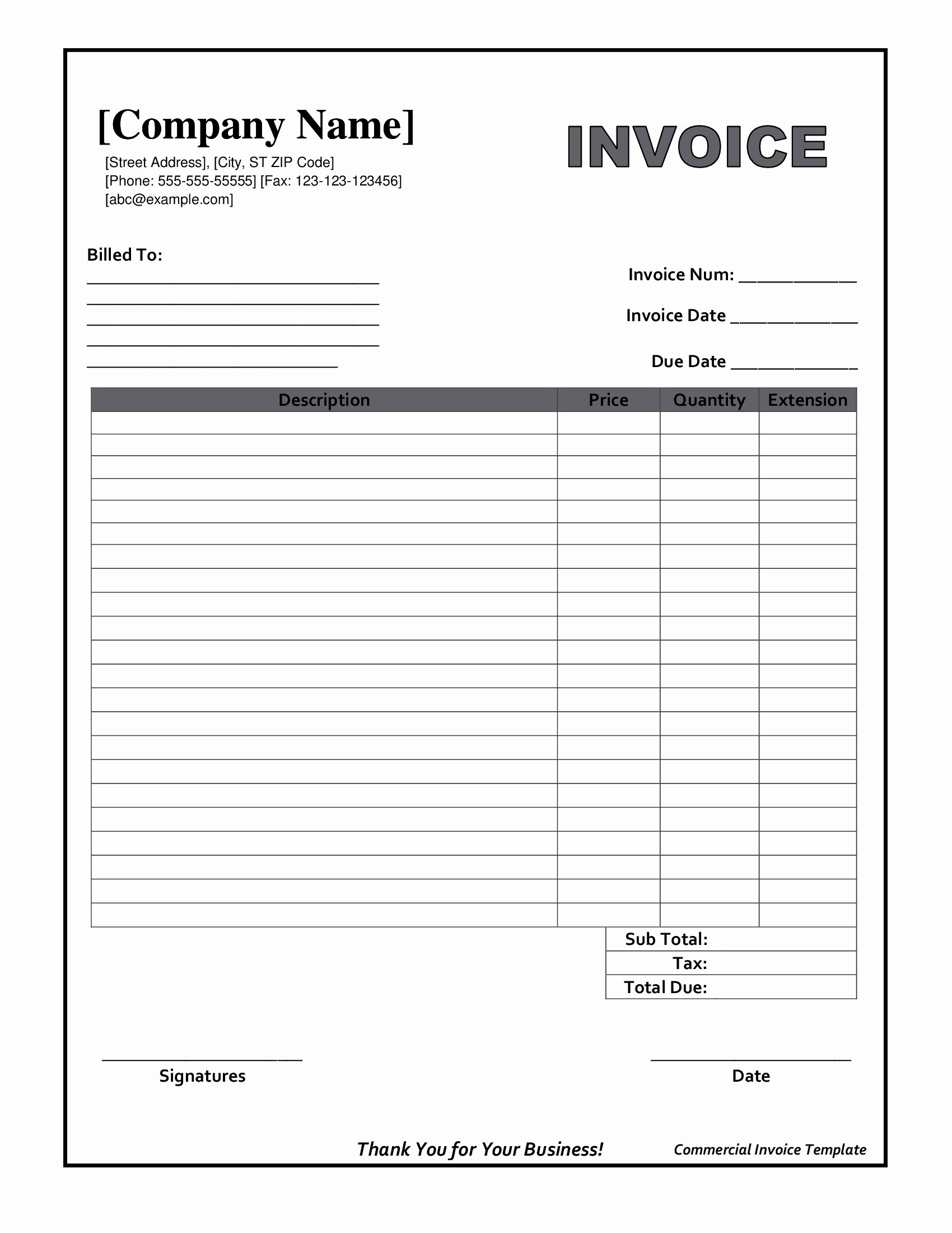 Blank Invoice form Free