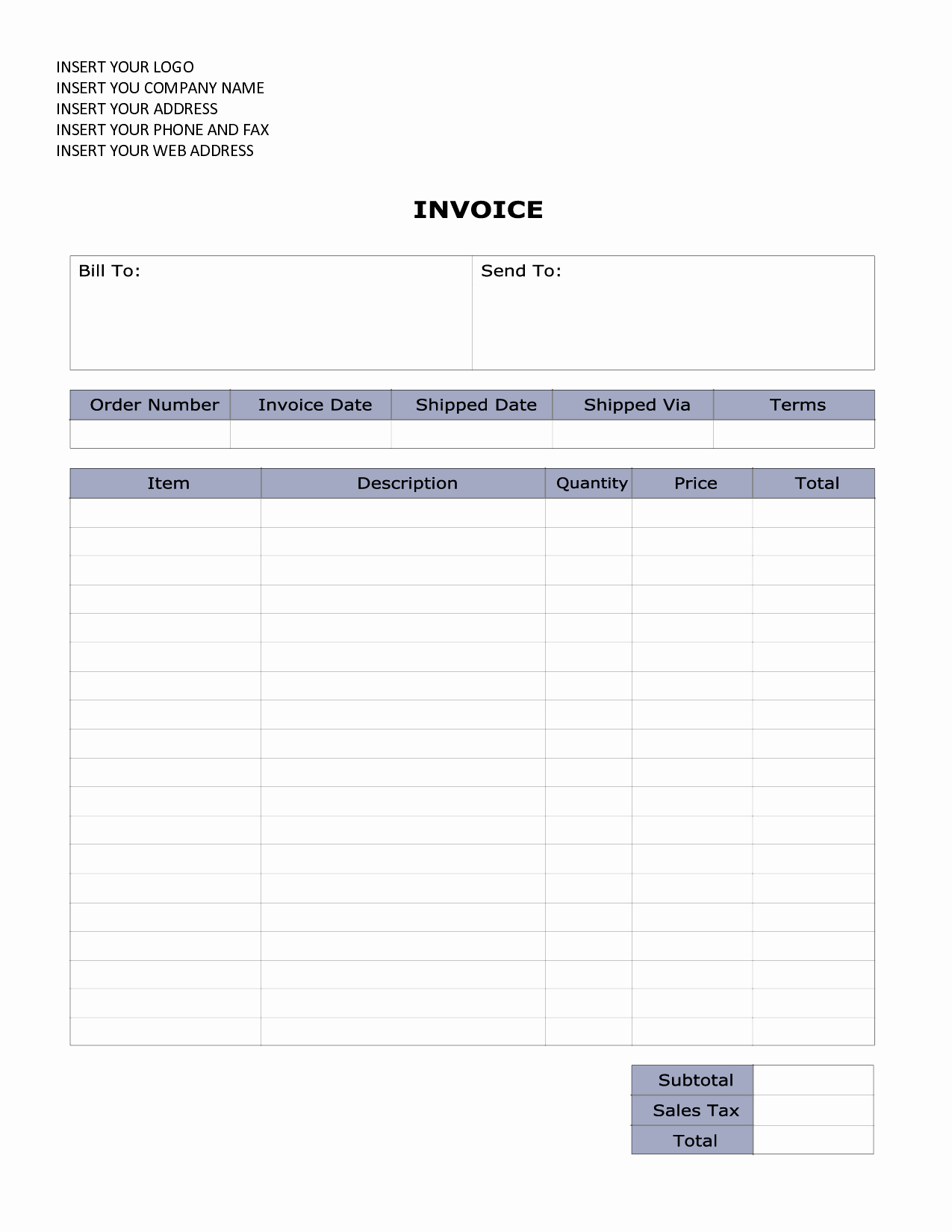 Blank Invoice Template for Microsoft Word