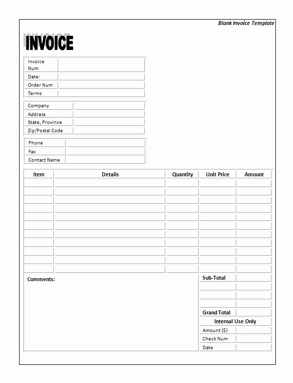 Blank Invoice Template Printable Word Excel Invoice
