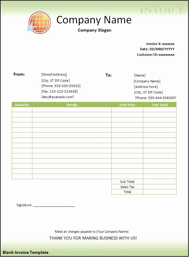 blank invoice template