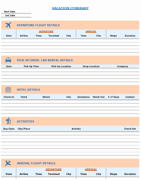 Blank Itinerary Templates Word Excel Samples