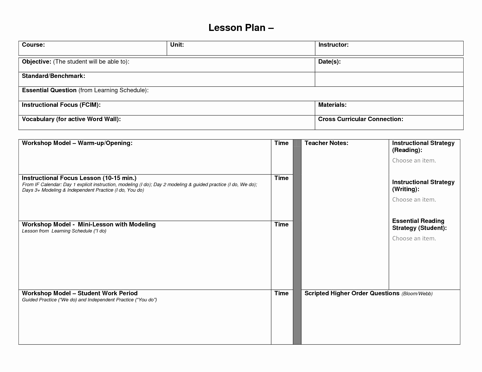 Blank Lesson Plan format Template