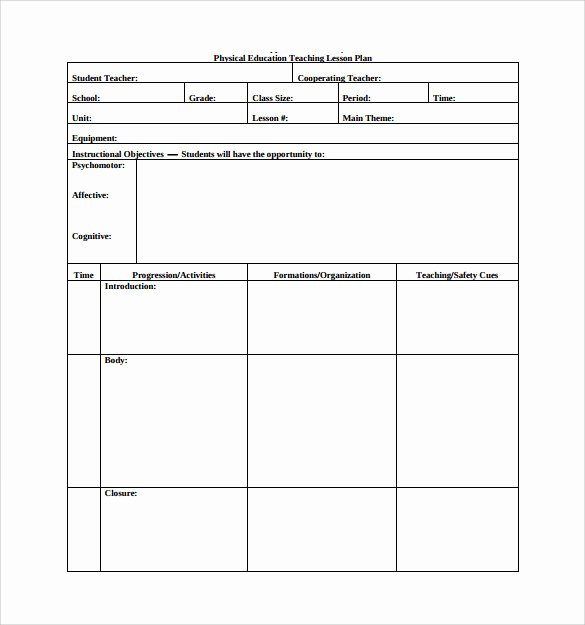 Blank Lesson Plan Template for Pe Templates Resume