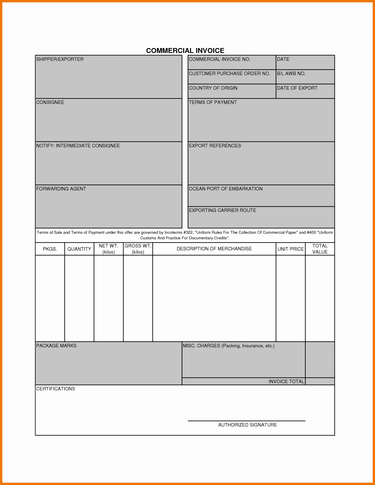 Blank Mercial Invoice Example Mughals