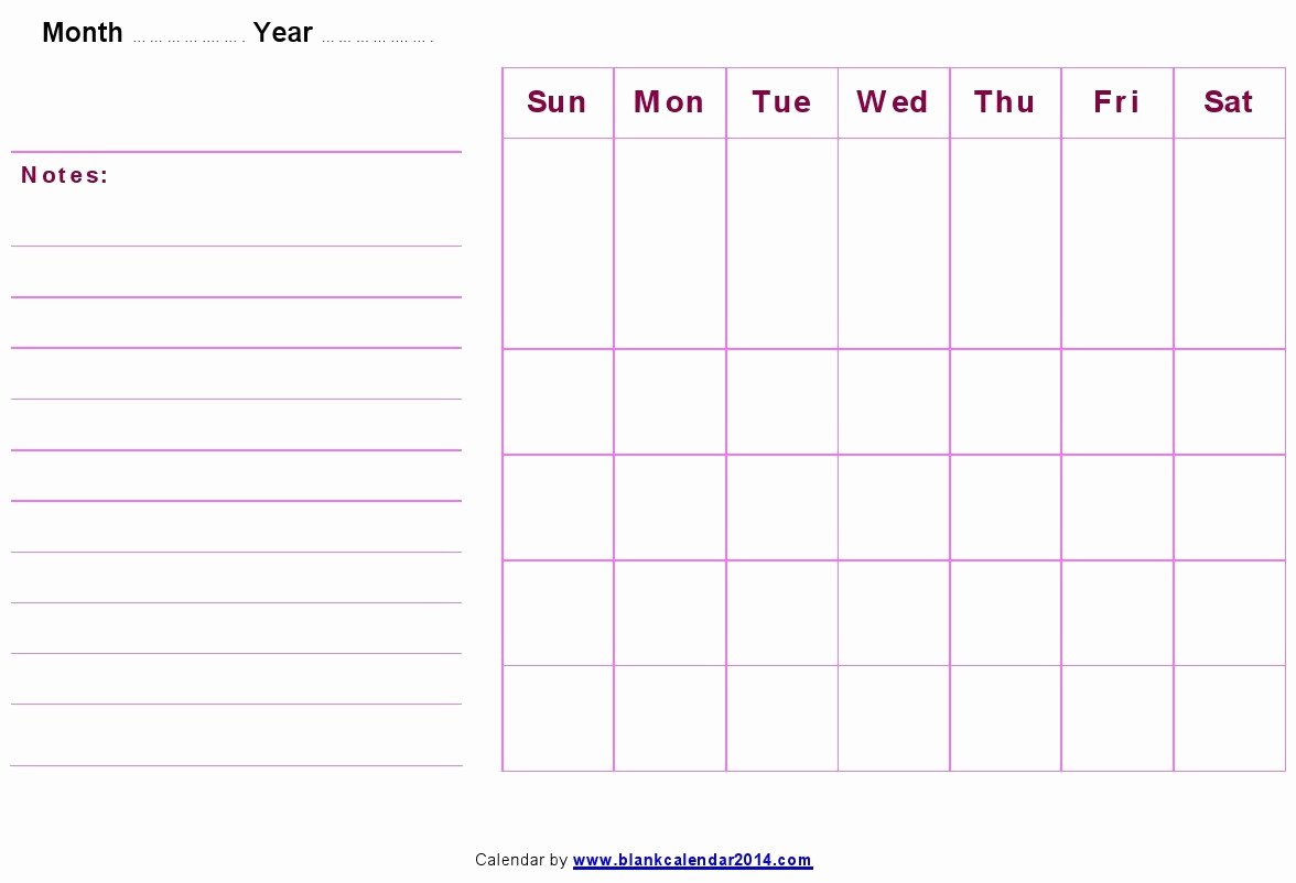 Blank Monthly Calendar Template Word