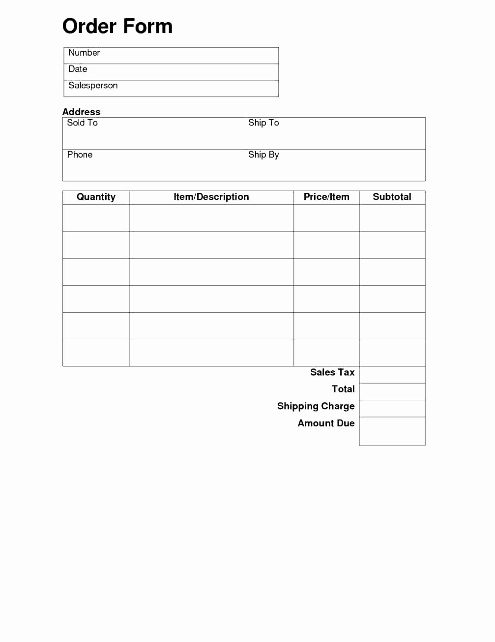 Blank order form Template Mughals