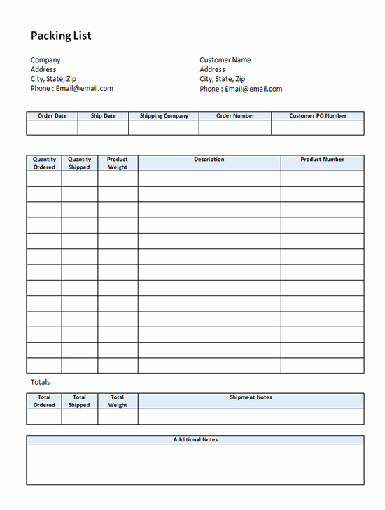 Blank Packing List Template Download In Microsoft Word
