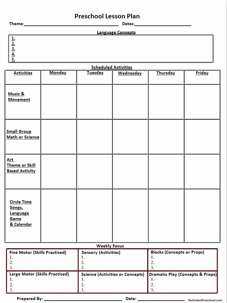 Blank Preschool Weekly Lesson Plan Template