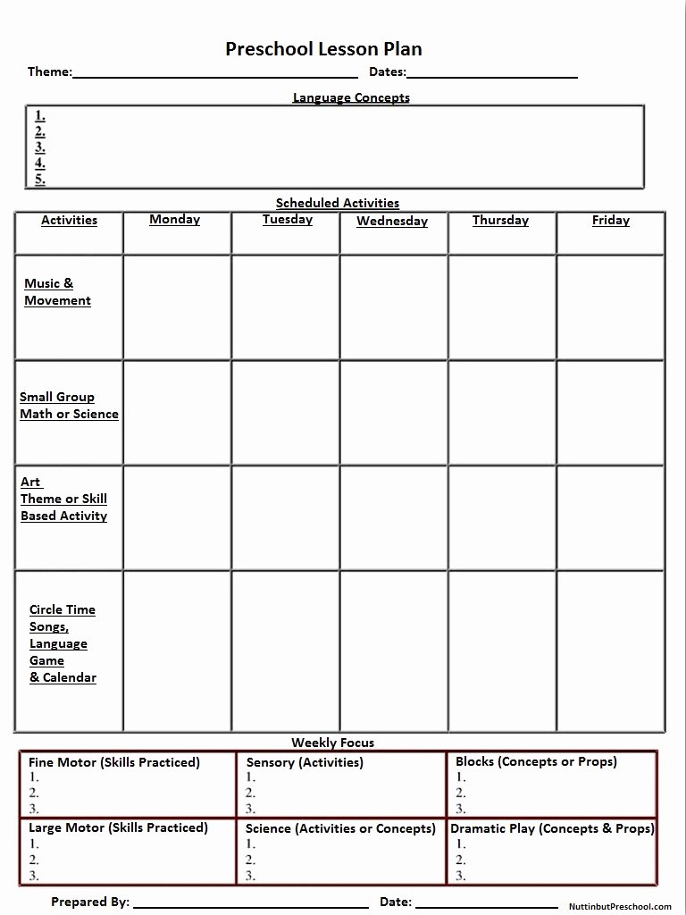 Blank Printable Lesson Plan Sheet