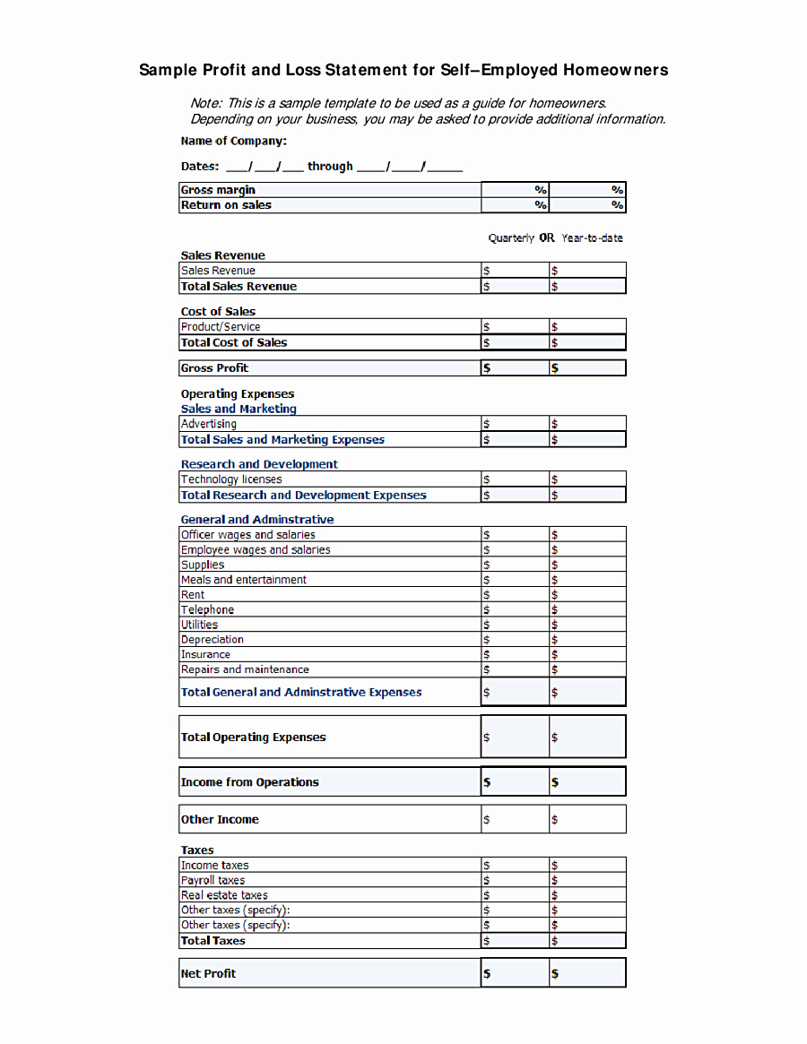 blank profit and loss statement