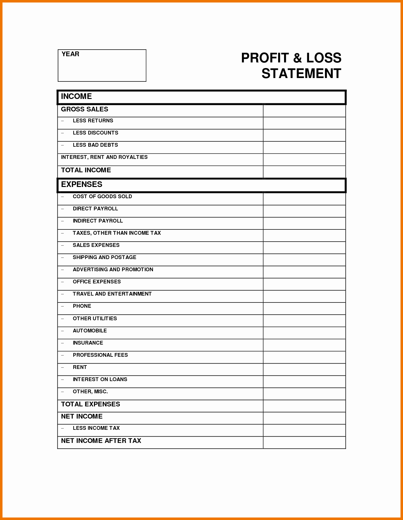 blank profit and loss statement