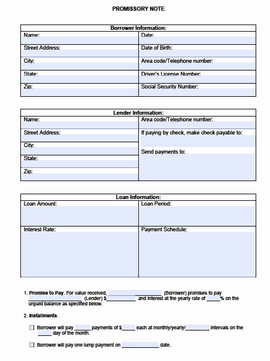 blank promissory note example