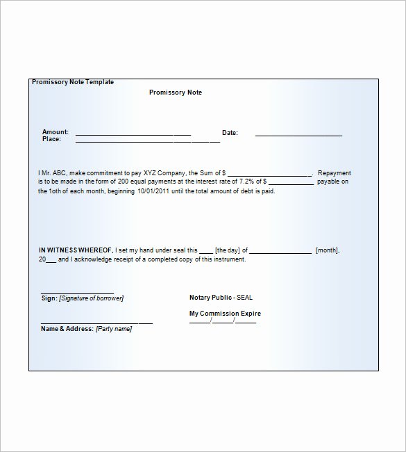 Blank Promissory Note Templates 11 Free Word Excel