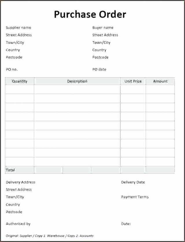 Blank Purchase order form Fice Systems Supplies