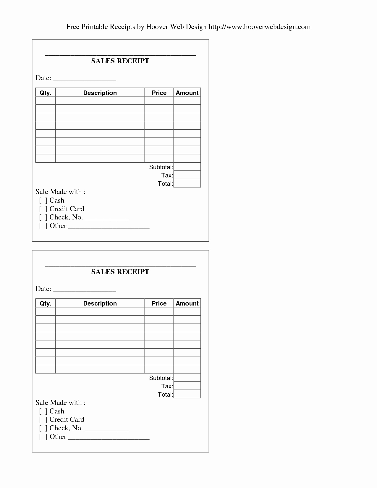 Blank Receipt form Example Mughals