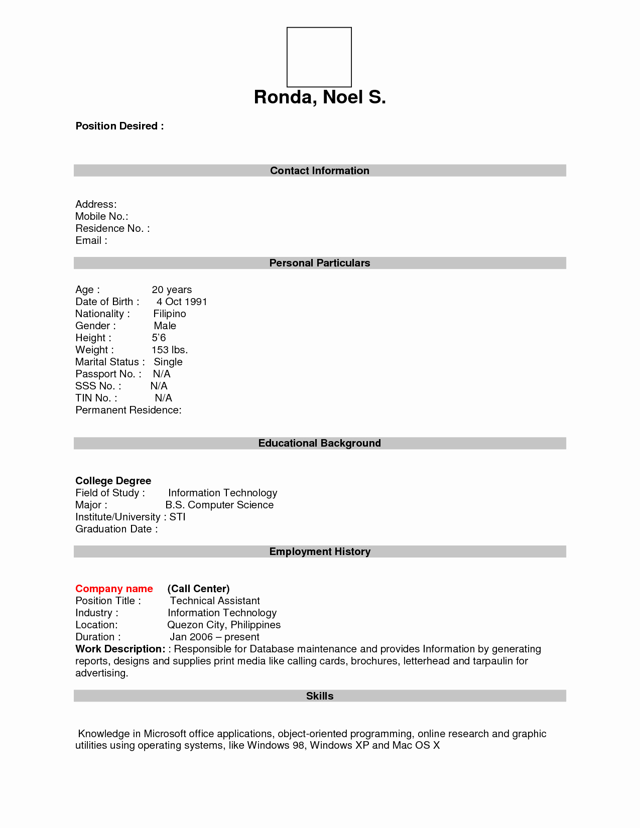 Blank Resume forms to Fill Out Umecareer
