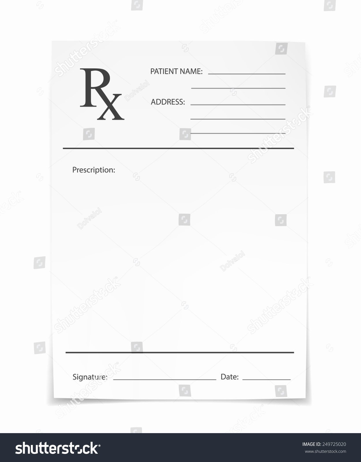 Blank Rx Prescription form isolated Stock Vector