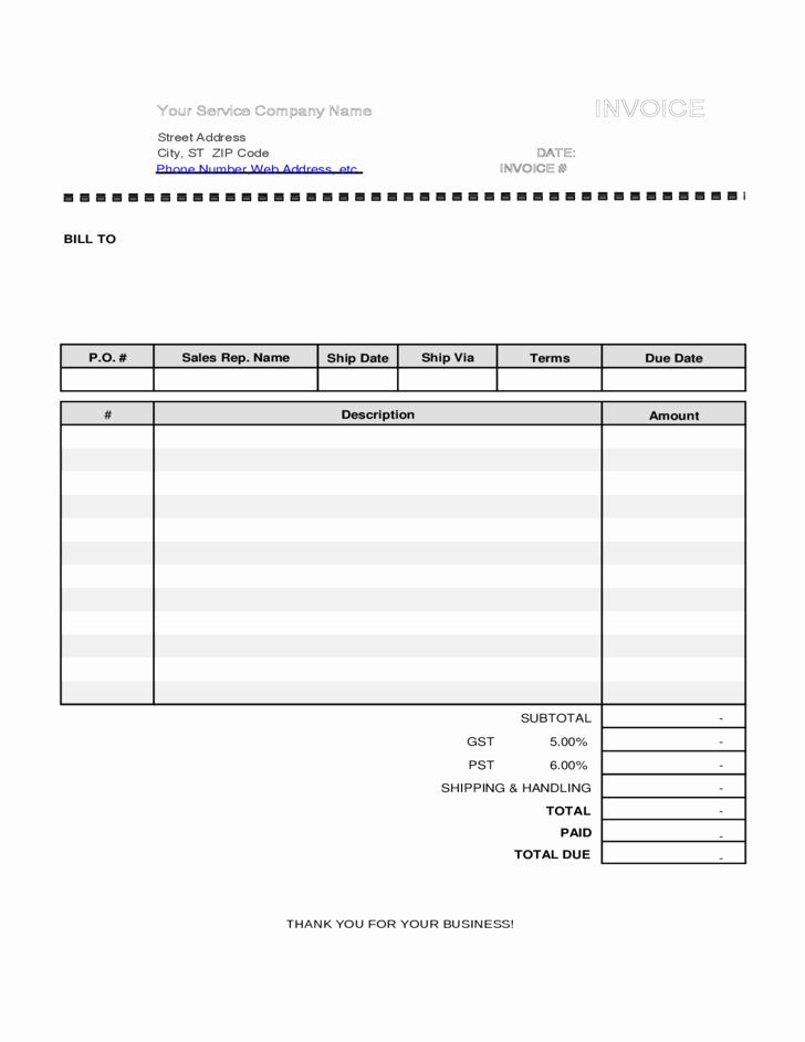Blank Service Invoice Template Free Download