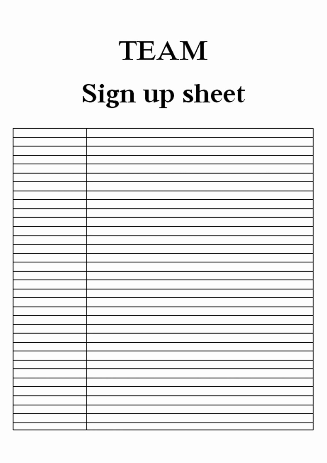 Blank Sign Up Sheet Template Printable