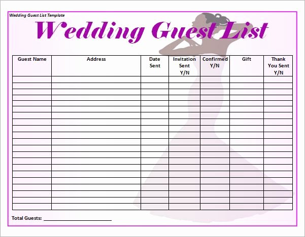 Blank Wedding Guest List Template Word