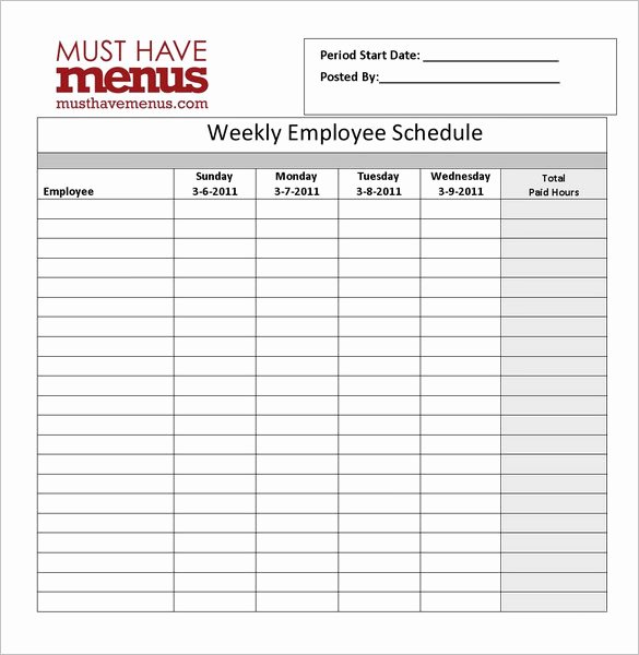 Blank Weekly Employee Schedule Template to Pin On