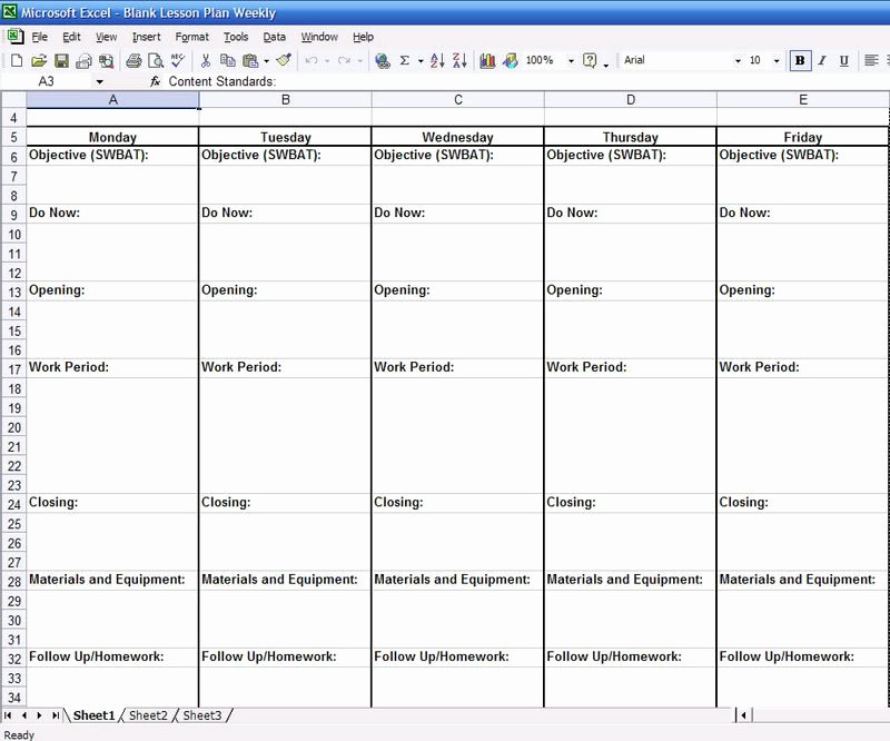 Blank Weekly Lesson Plan Templates